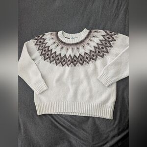 Old Navy Cream and Brown Patterned Turtleneck Sweater